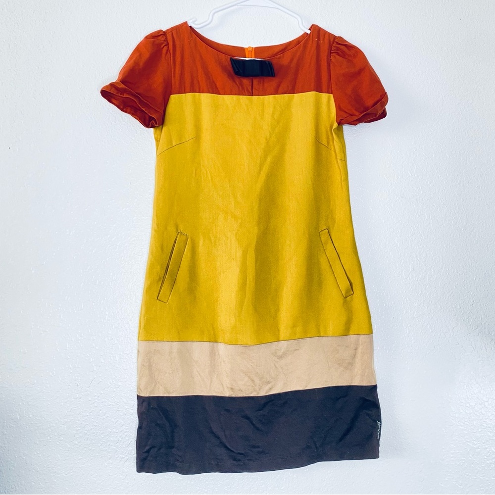 🍓 Pencil Color Block Boho Maximalist Teacher School Dress With Pockets Small
